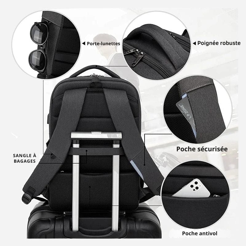 Sac à dos ordinateur homme – Idéal pour le voyage et les déplacements professionnels Gris foncé Dailysac