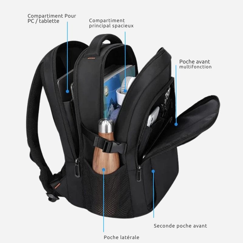 Sac à dos homme travail imperméable – Parfait pour les voyages professionnels Noir Dailysac
