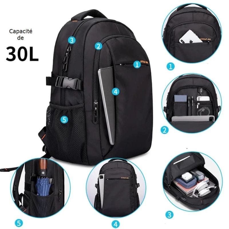 Sac à dos homme travail imperméable – Parfait pour les voyages professionnels Noir Dailysac