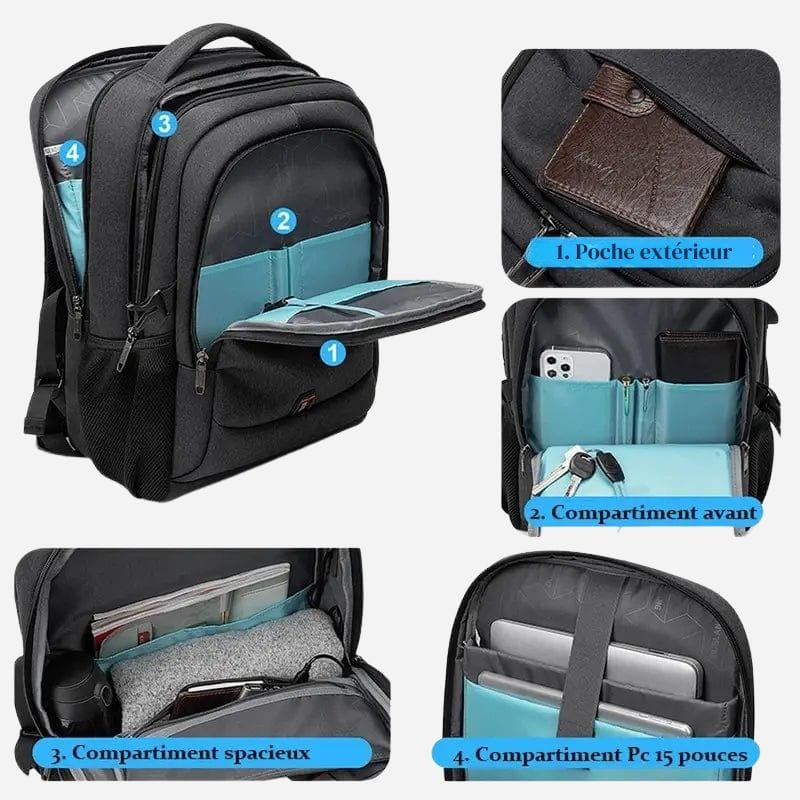 Sac à dos ordinateur homme – Idéal pour le voyage et les déplacements professionnels Gris foncé Dailysac